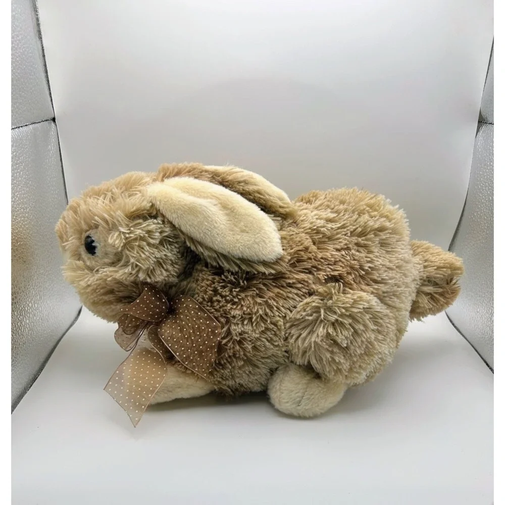 Dan Dee Collectors Choice Tan Shaggy Bunny Rabbit Plush Brown Polka Dot Bow 14in